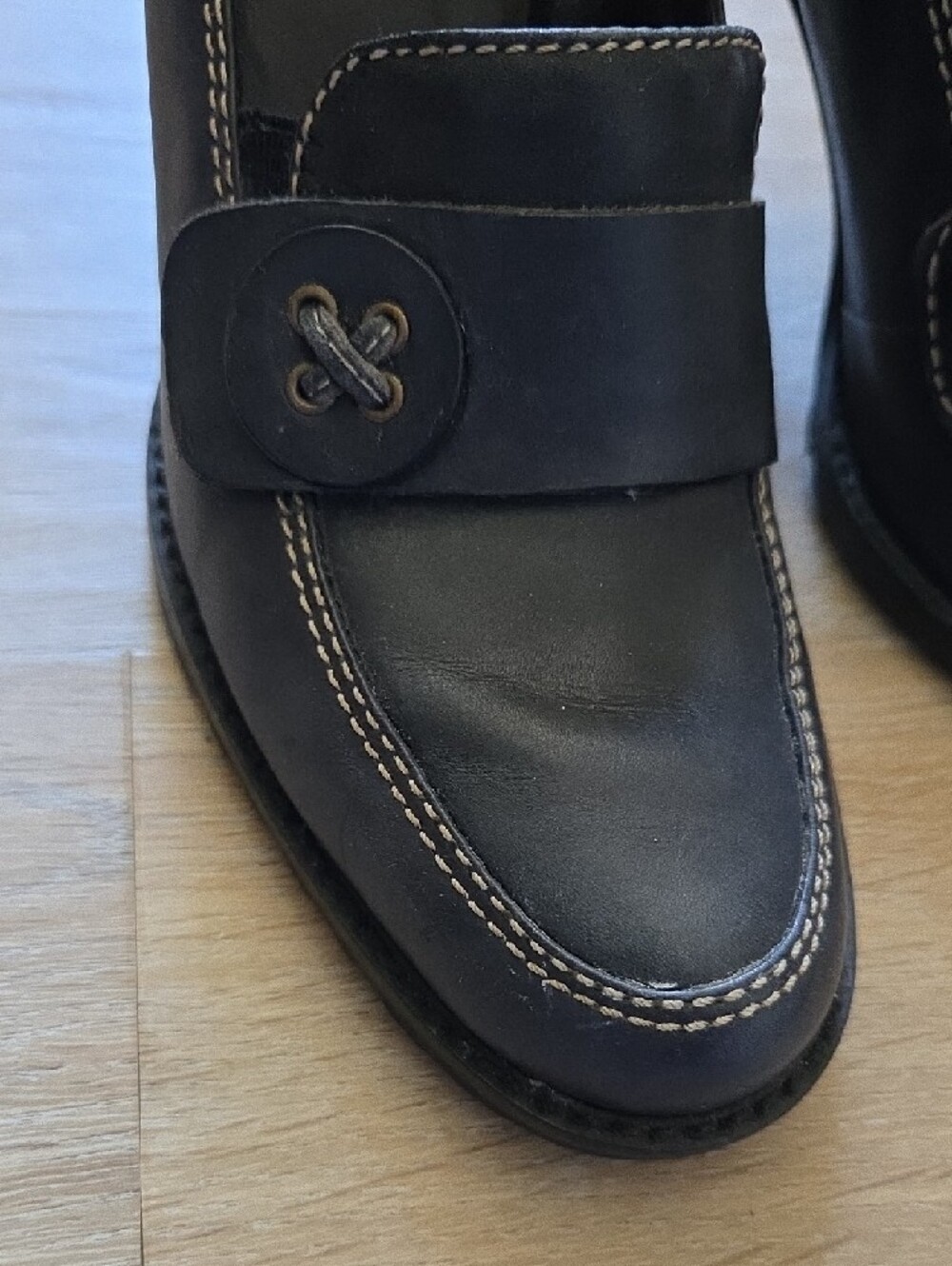 Mix It Black Loafer Heels with Button Strap - Picture 6 of 9
